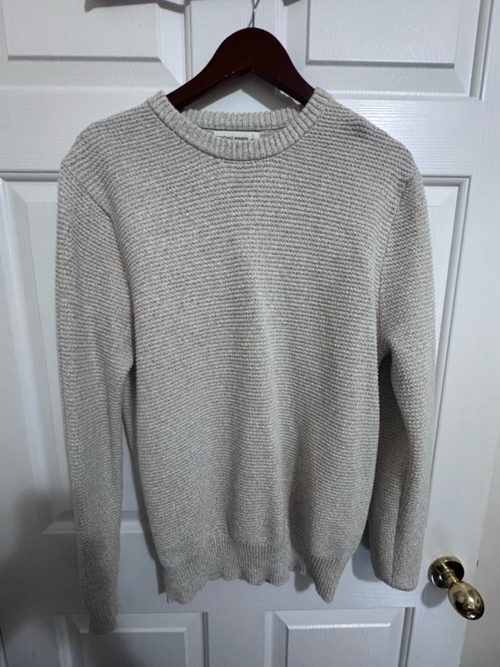 Men's Textured Cream Crewneck Sweater